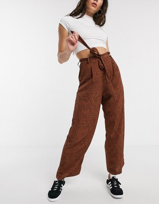Brave Soul issey wide leg printed pants with tie waist