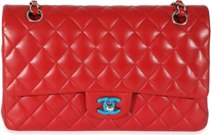 Chanel Red Lambskin Medium Classic Double Flap Bag For Sale at 1stDibs
