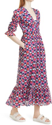 Banjanan Aubree Geometric Print Ruffle Sleeve Maxi Dress