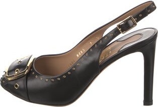Ferragamo Leather Studded Accents Slingback Pumps