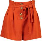 Thumbnail for your product : boohoo Linen Look Button Front Paperbag Waist Shorts