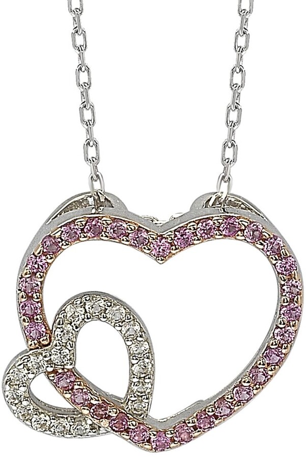 HN Jewels 14K White Gold Plated 0.5 Cts D/VVS1 Diamond Tilted Double Heart Pendant W/18 Chain