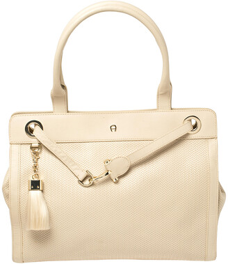 Aigner Beige Leather Woven Detail Cavallina Top Handle Bag - ShopStyle