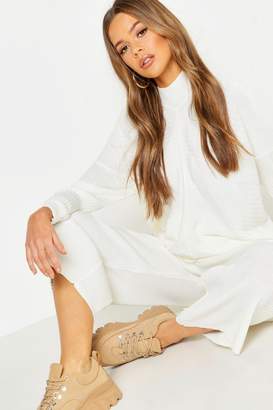 boohoo Roll Neck Oversized Wide Leg Knitted Set