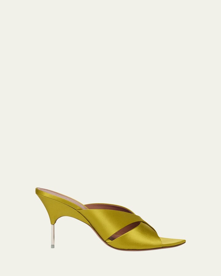 Amina Muaddi Samantha Crisscross Satin Metal-Heel Sandals