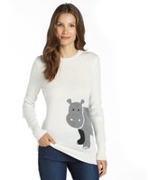 Thumbnail for your product : C3 Collection ivory hippo intarsia cashmere crewneck sweater