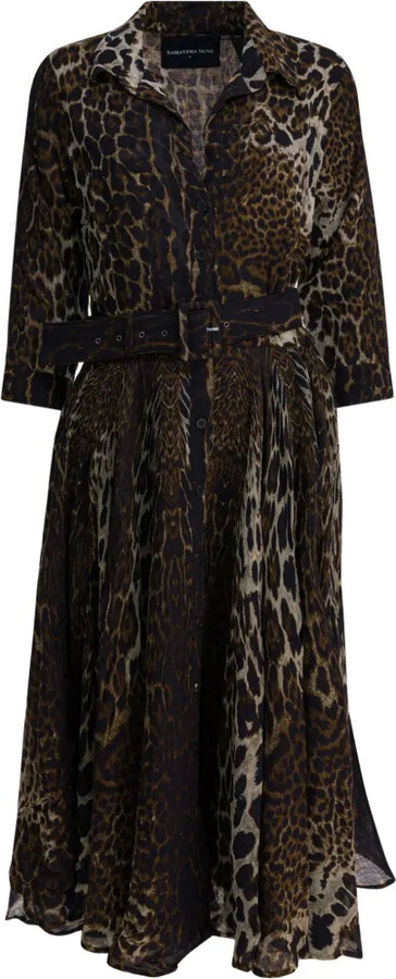Samantha Sung Leopard Print Belted Midi Dress