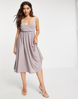 Thumbnail for your product : ASOS DESIGN cami plunge tie back midi dress in elderberry