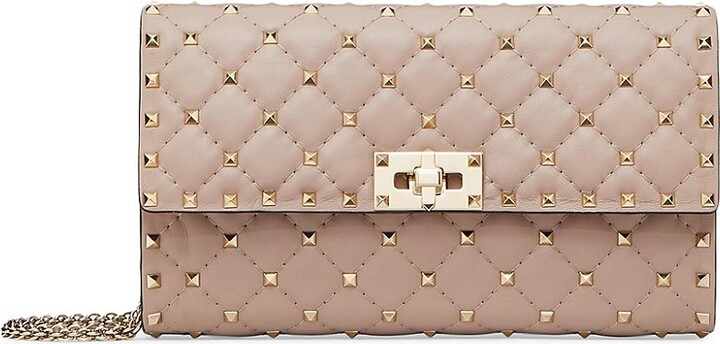 Rockstud Spike Nappa Leather Crossbody Clutch Bag for Woman in Poudre