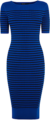 Karen Millen Stripe Rib Knit Dress, Blue