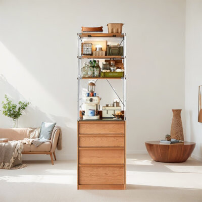 Hokku Designs Simple Cherry Wood Stainless Steel Food Cabinet