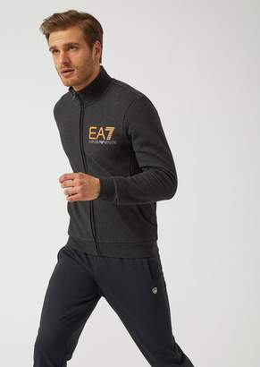 Emporio Armani Stretch Cotton Sweatshirt With Zip And Ea7 Logo Print