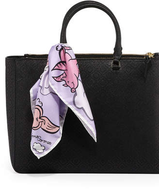 Anna Coroneo Mini Twill Flying Pigs Scarf, Pink