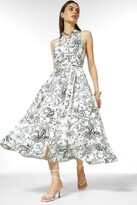 Thumbnail for your product : Karen Millen Mono Floral Linen Viscose Woven Halter Shirt Dress