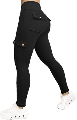 Nuofengkudu Gym Cargo Leggings with Pockets Women High Waisted Tummy Control Running Sports Trousers Push up Butt Lifting Stretch Soft Jogging Bottoms Fitness Workout Pants Streetwear Y-Wine Red XL