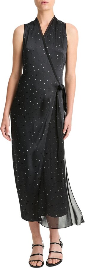 Vince Dot Silk-Trim Wrap Dress