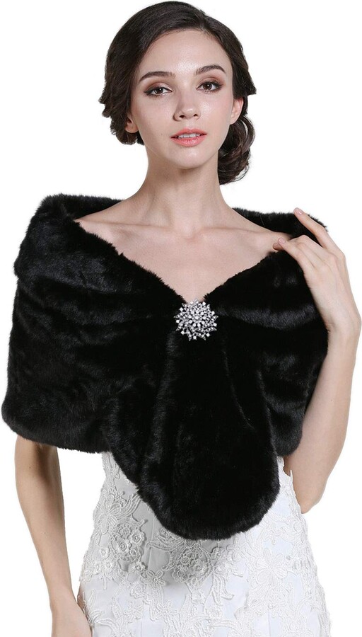 Zoestar Women's Faux Fur Shawl 1920s Wedding Fur Stoles and Wraps Fancy Dress Fur Shrug for