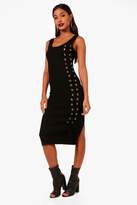 Thumbnail for your product : boohoo Layla Knitted Midi Lace Up Front Detail Dress