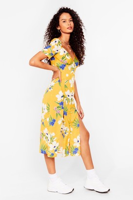 Nasty Gal Womens Floral Puff Sleeve Summer Midi Dress - Yellow - 8