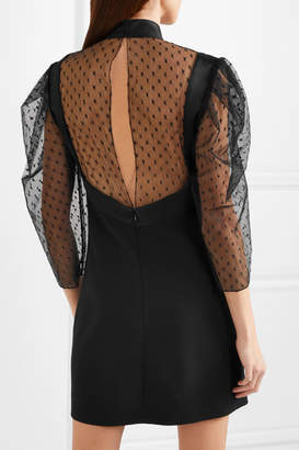 Givenchy Bow-embellished Swiss-dot Tulle And Wool-crepe Mini Dress - Black