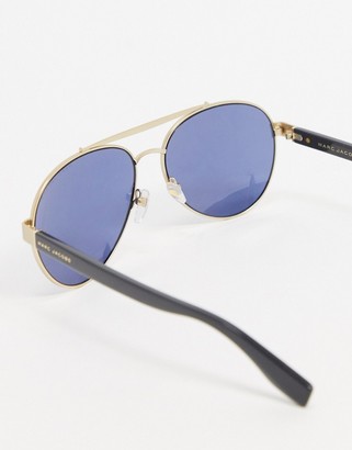 Marc Jacobs aviator sunglasses in gold with blue lens
