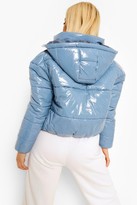 Thumbnail for your product : boohoo Petite Hooded Crop High Shine Coat