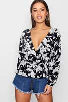 Thumbnail for your product : boohoo Petite Bold Floral Wrap Blouse
