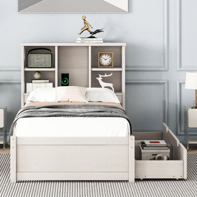 Latitude Run Washed Twin Bed With And Practical Storage Drawer Options Modern 2 Drawers For Bedroom Organization