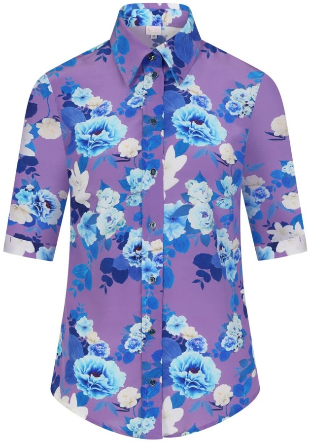 Sophie Cameron Davies Purple Blossom Silk Shirt - ShopStyle Tops