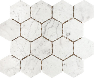 Parvatile Carrara 3" x 3" Marble Honeycomb Mosaic Wall Tile