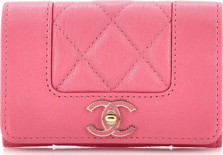 CHANEL Mademoiselle Caviar Quilted Leather Pink Card Holder Zip