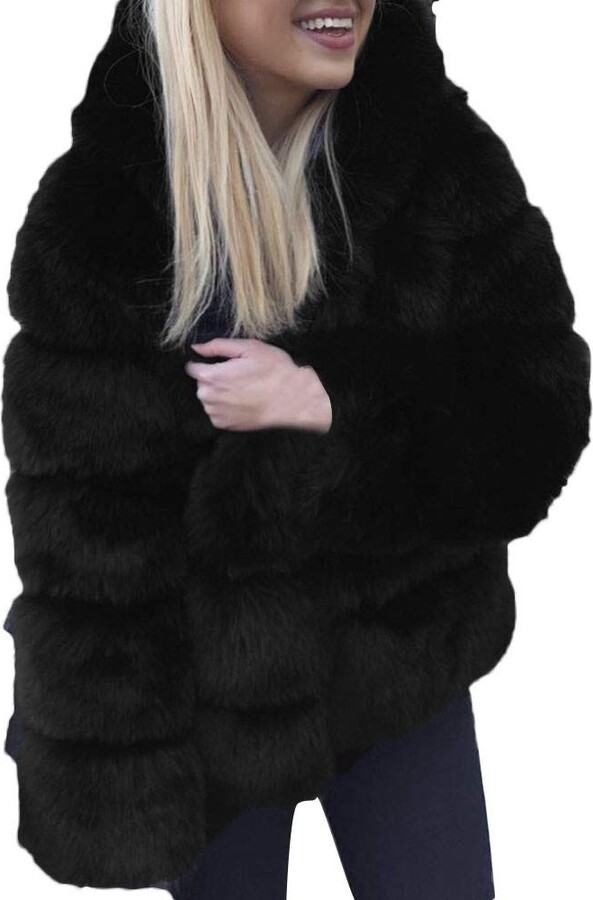 black fur coat with hood