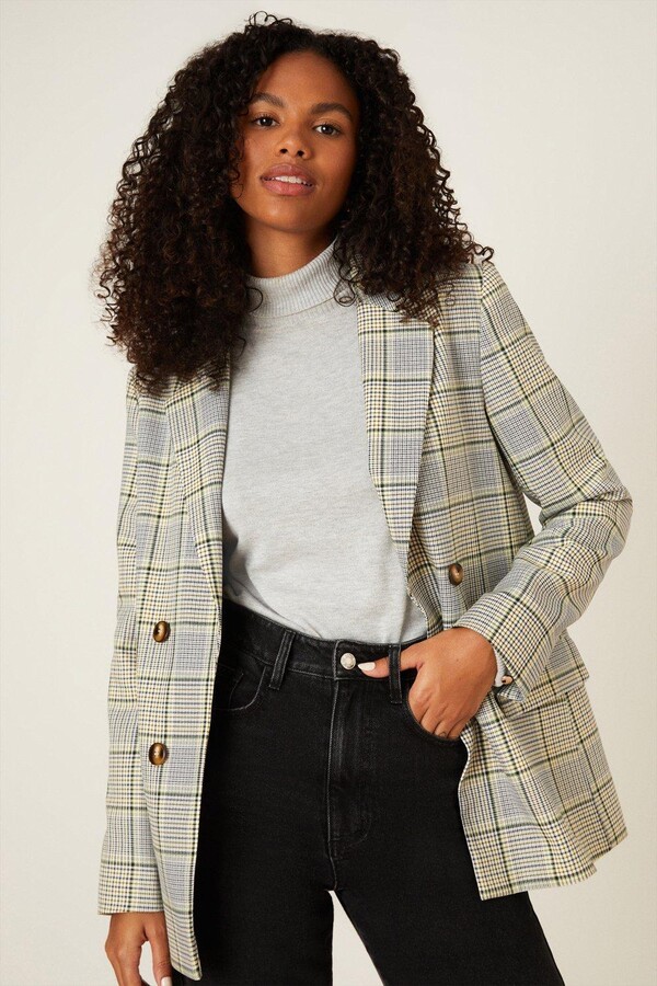 Dorothy Perkins Womens Double Breasted Check Blazer ShopStyle