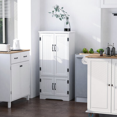 48.5" High Storage Pantry - White Cabinet With Doors For A Space Pantry, Keep Your Kitchen Neat Adjustable Shelves Various Items