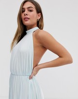 halter pleated waisted midi dress