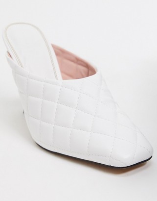 ASOS DESIGN Popeye quilted high heeled mules in white