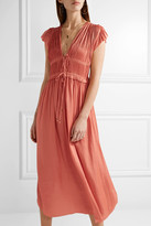 Thumbnail for your product : Ulla Johnson Kaiya Plissé-satin Midi Dress - Antique rose