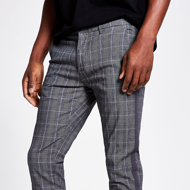 Grey check tape skinny trousers Clearance