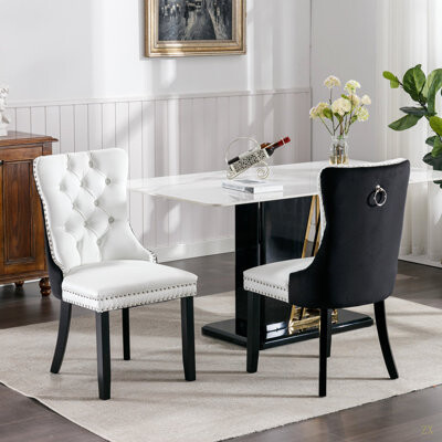 Rosdorf Park Modern,High-End Tufted Solid Wood Contemporary PU And Velvet Upholstedining Chair With Wood Legs Nailhead Trim 2 Pcs Set