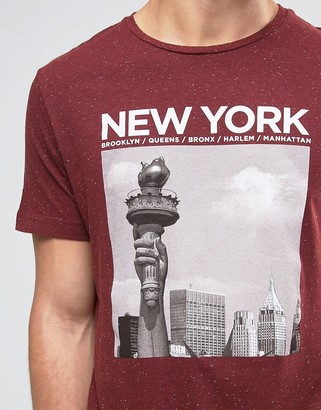 Pull&Bear T-Shirt In Burgundy With New York Print