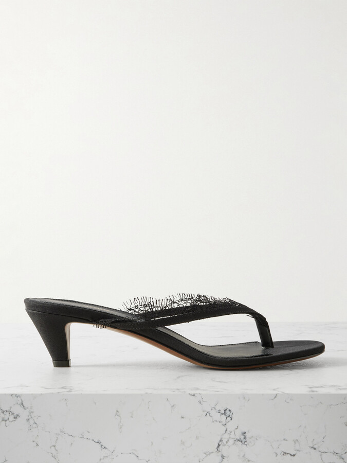 Neous Kalliope Lace And Leather-trimmed Crepe De Chine Sandals - Black