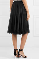 Thumbnail for your product : Carine Gilson Dancer Chantilly Lace-trimmed Silk-satin Skirt - Black