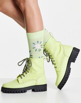 Thumbnail for your product : ASRA Billie leather lace up chunky flat boots in yellow leather