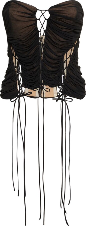 Femme Luxe panel detail corset top with zip back in black