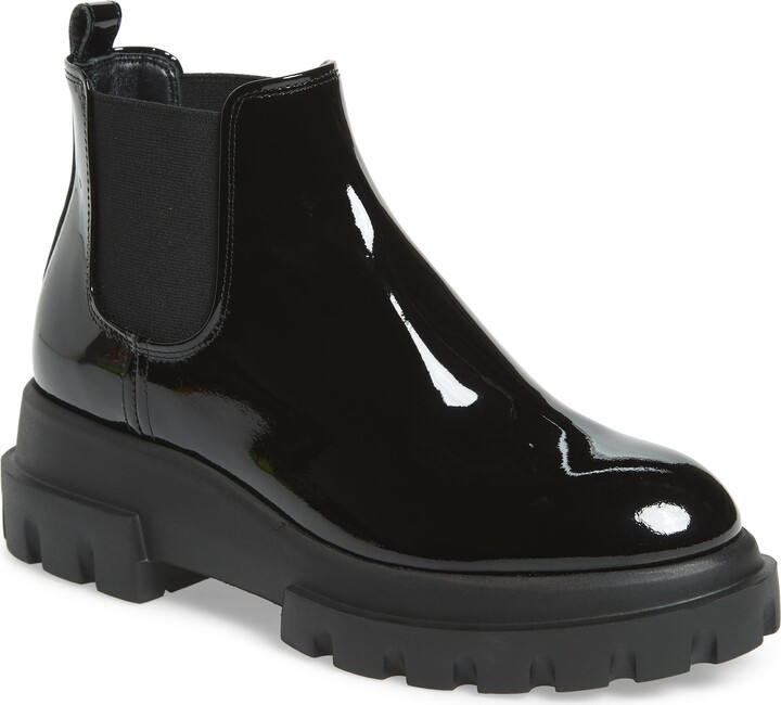 womens black patent brogue chelsea boots