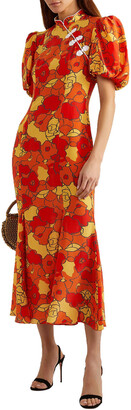 De La Vali Bluebell Appliquéd Floral-print Silk-georgette Midi Dress