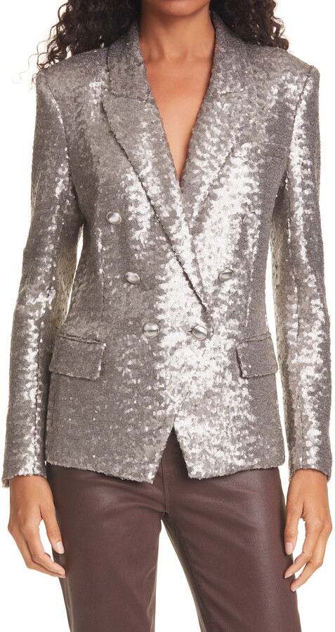 L'Agence Kenzie Double Breasted Sequin Blazer - ShopStyle