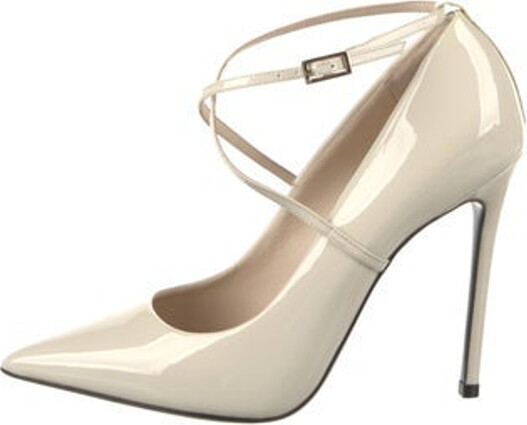 Grey Mer Greymer Patent Leather Pumps Neutrals Pointed-Toes Crossover Straps & Buckle Closure at Ankles