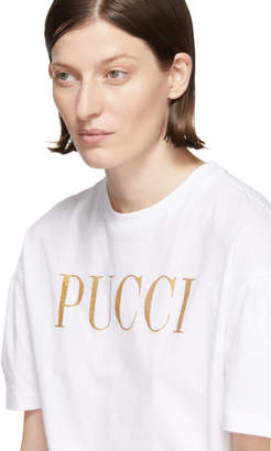 Emilio Pucci White Glitter Logo T-Shirt