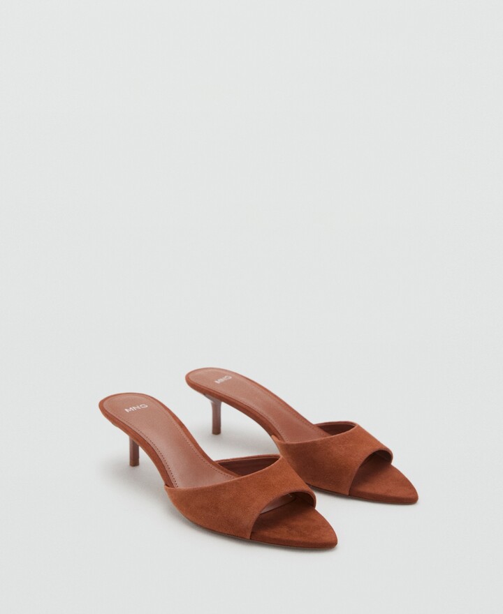 MANGO Women's Kitten Heel Leather Sandals
